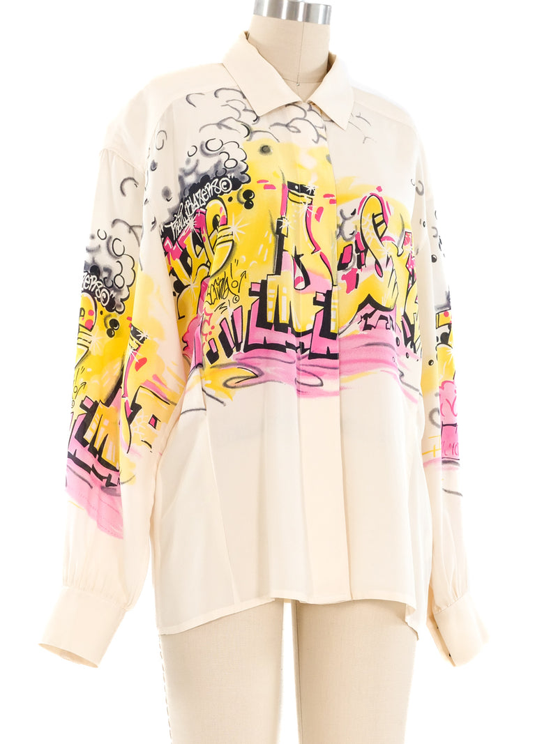 Escada Graffiti Printed Silk Blouse Top arcadeshops.com