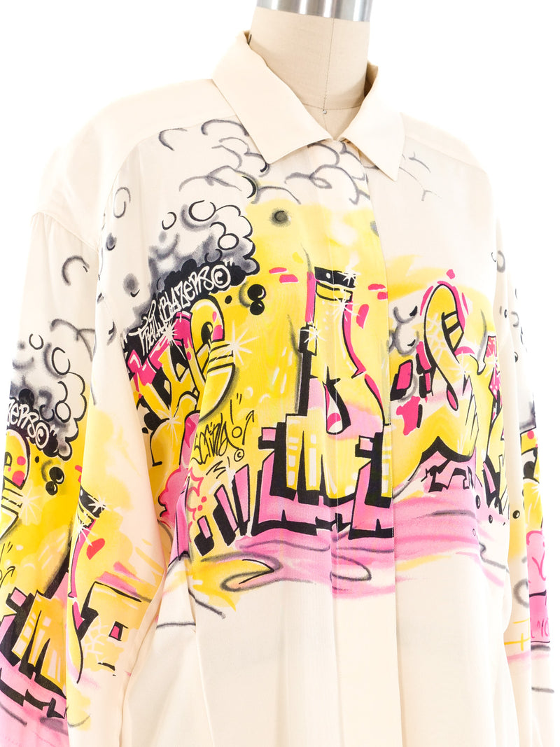 Escada Graffiti Printed Silk Blouse Top arcadeshops.com