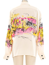 Escada Graffiti Printed Silk Blouse Top arcadeshops.com