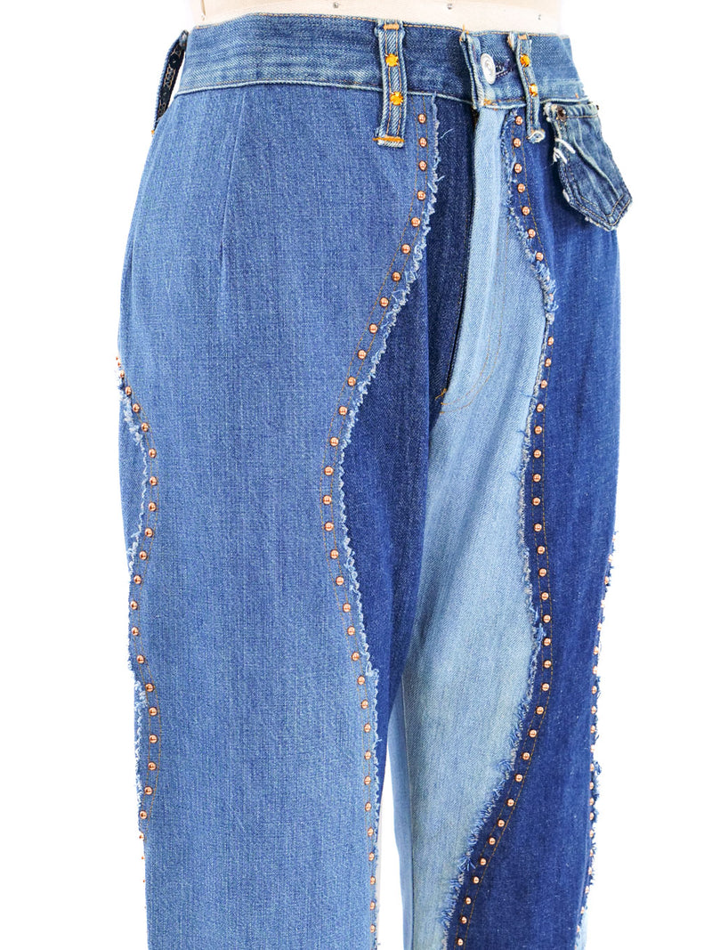 Love Melody Studded Patchwork Denim Bottom arcadeshops.com