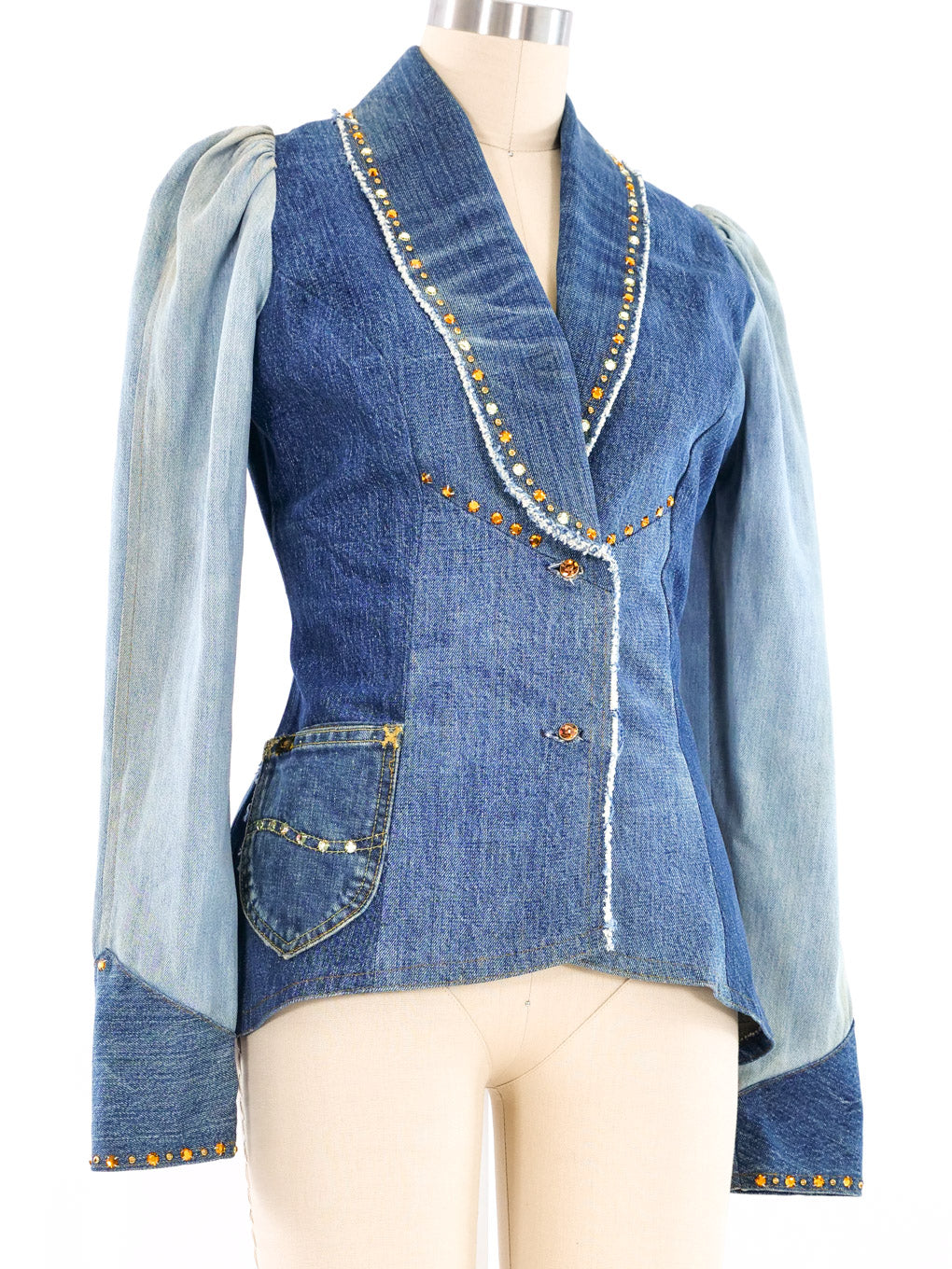 ジャケット・アウター Love vintage Love Melody Studded Patchwork Denim Jacket