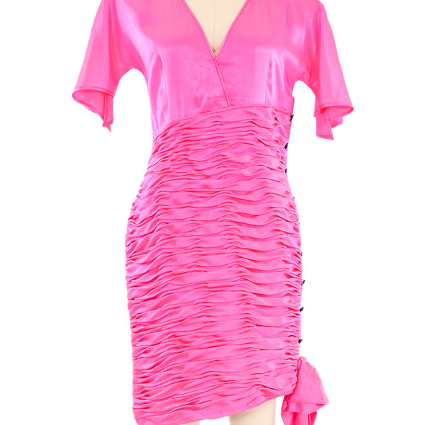 Robe Vintage Emanuel Ungaro 1985 - Taille FR40 (UK12/US10) - Fuchsia - Soie Crêpe Viscose