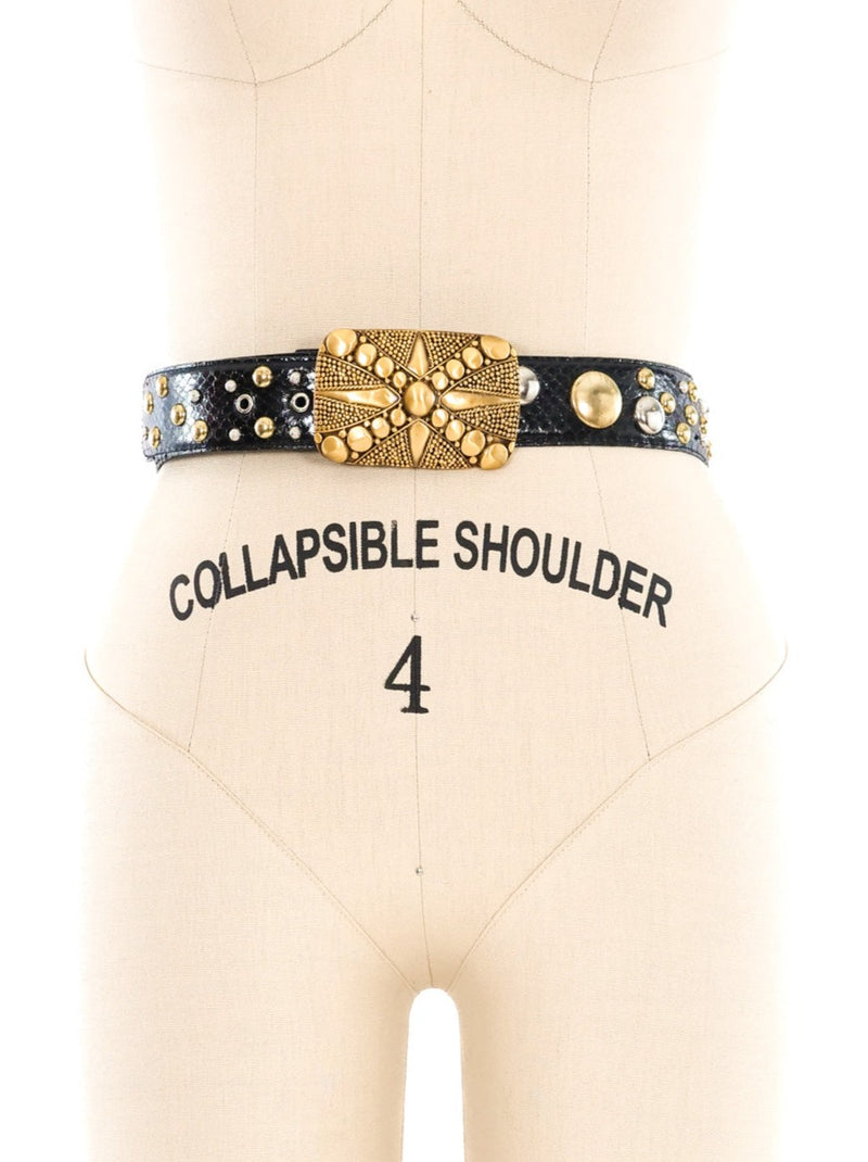 Studded Black Snakeskin Belt Accessory arcadeshops.com