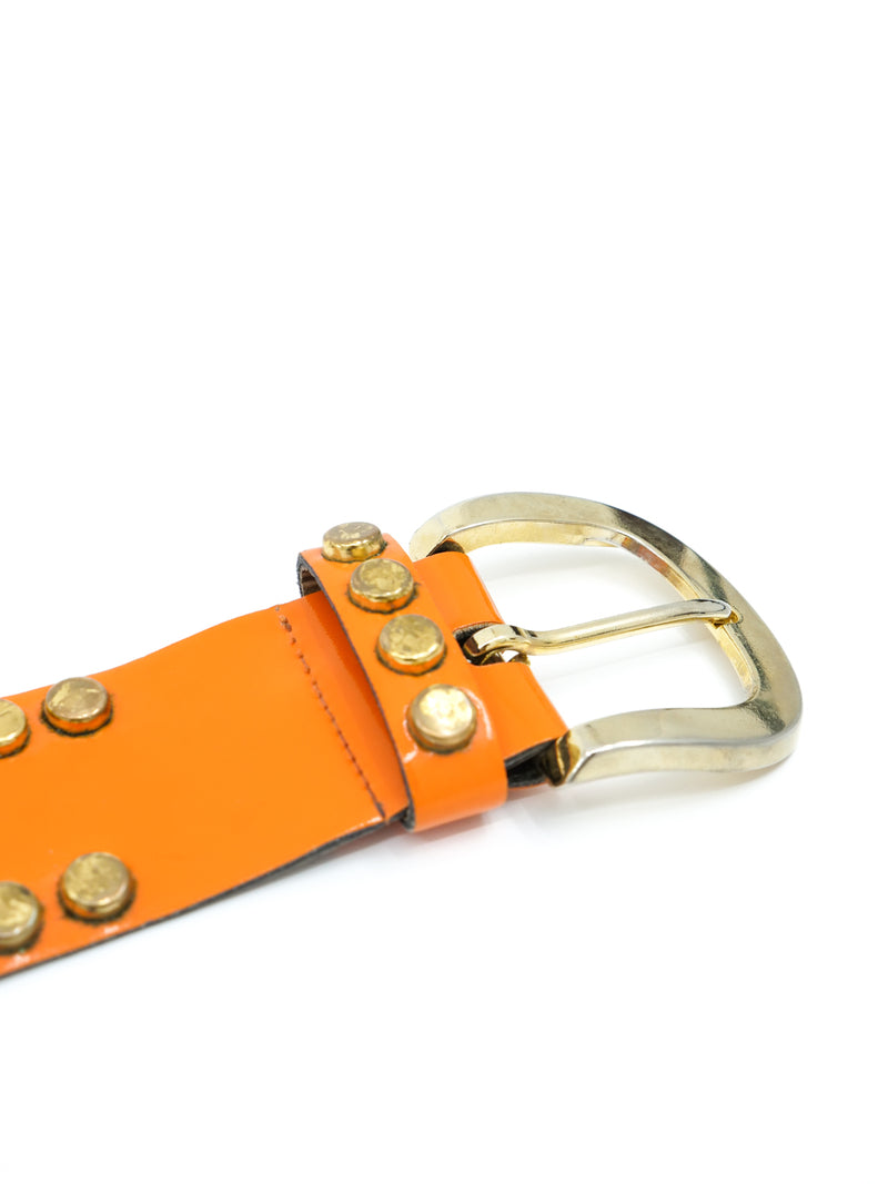 Anne Klein Studded Orange Leather Belt Accessory arcadeshops.com