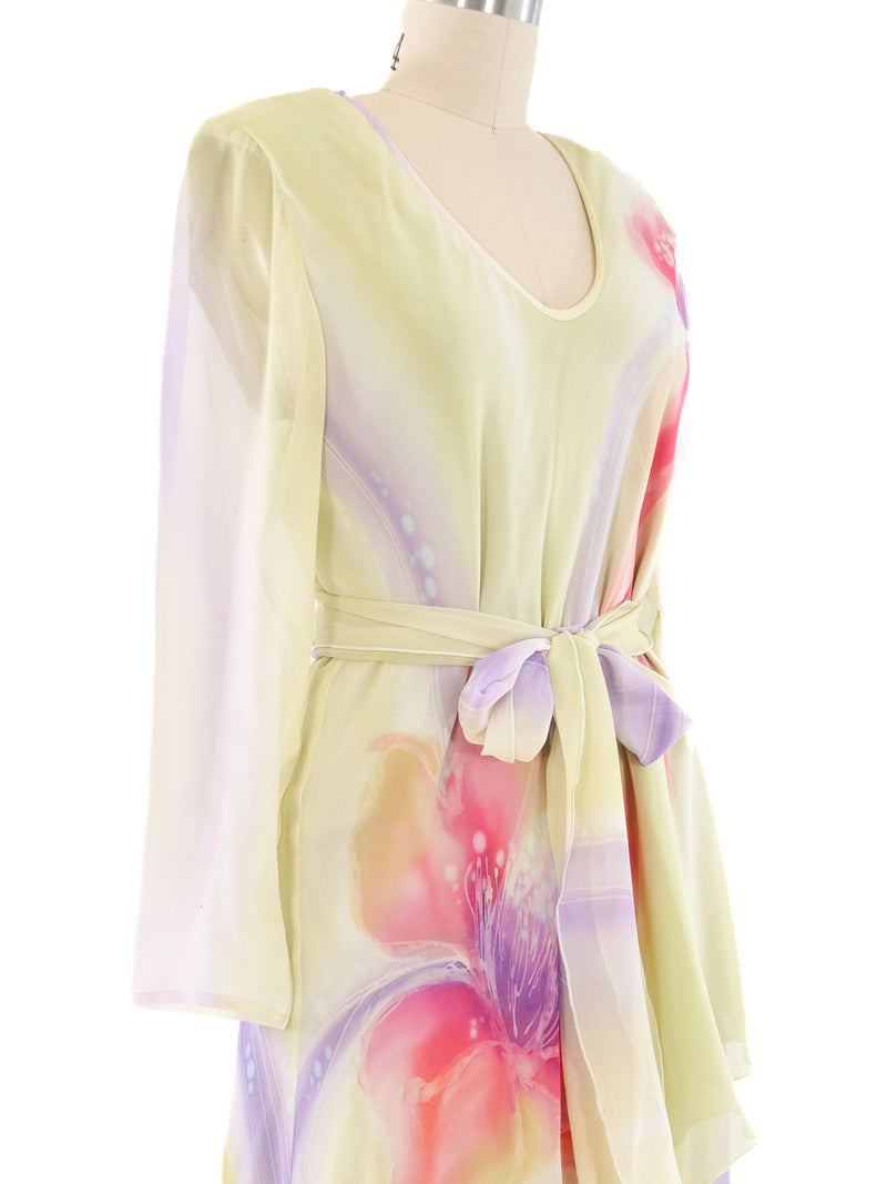 Hand Painted Floral Tiered Silk Dress Dress arcadeshops.com
