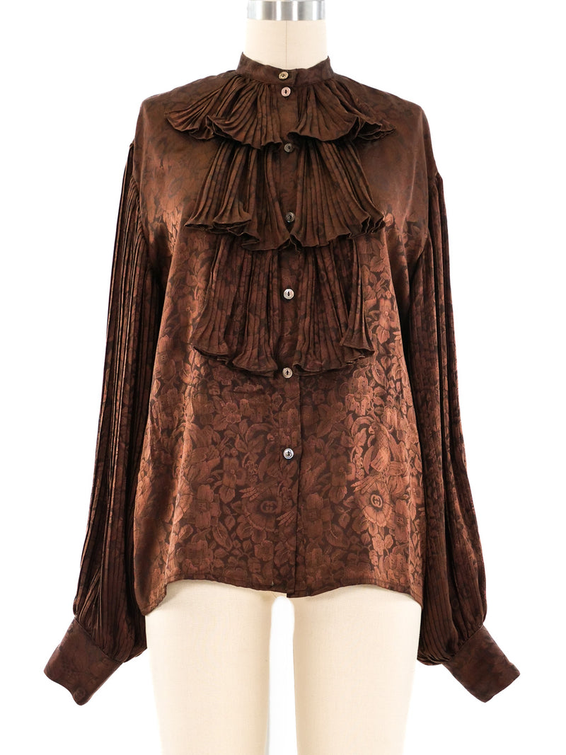 Gucci Silk Jacquard Ruffled Blouse Top arcadeshops.com