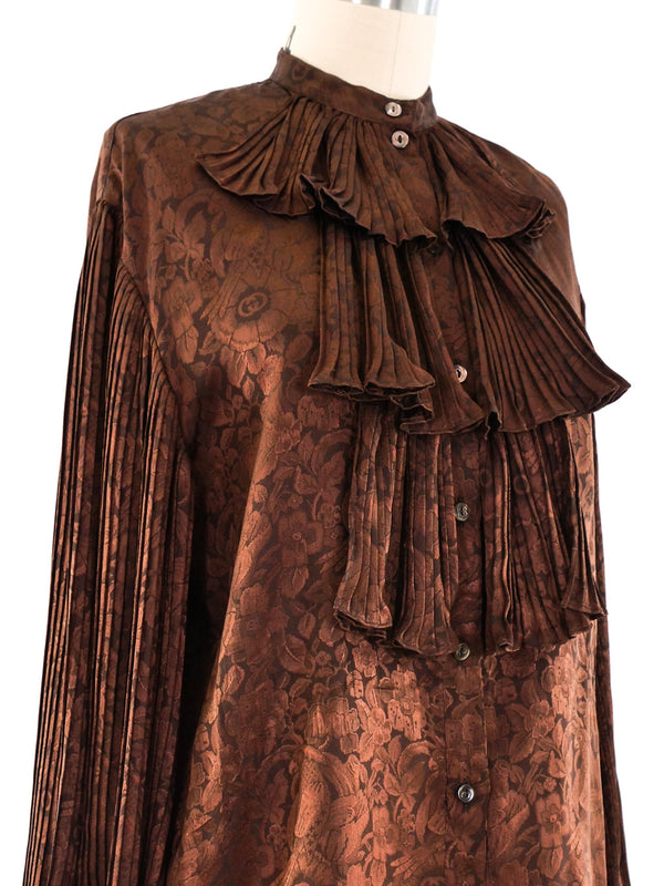 Gucci Silk Jacquard Ruffled Blouse Top arcadeshops.com