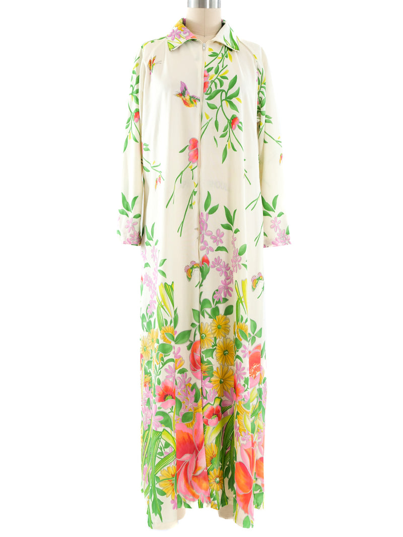 1970's Floral Zip Front Caftan Dress arcadeshops.com