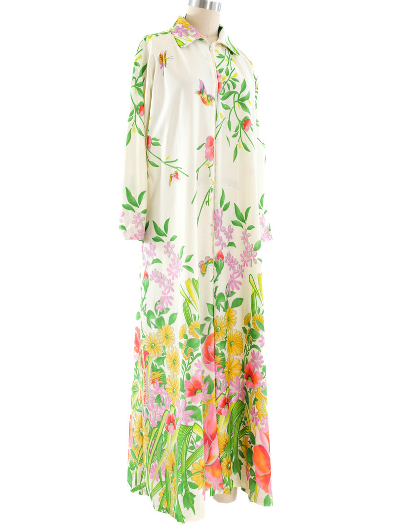 1970's Floral Zip Front Caftan Dress arcadeshops.com