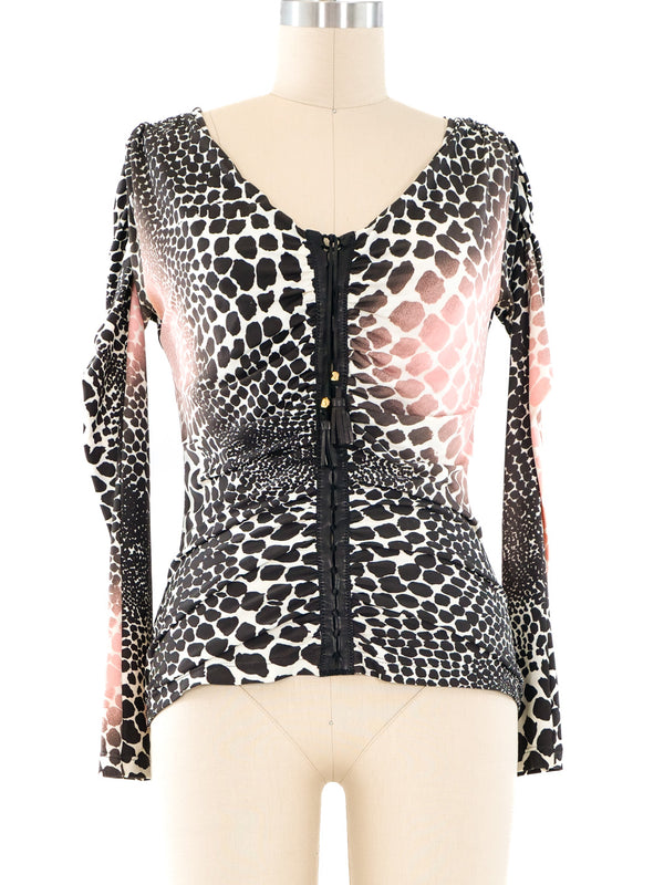 Roberto Cavalli Animal Printed Zip Lace Up Top Top arcadeshops.com