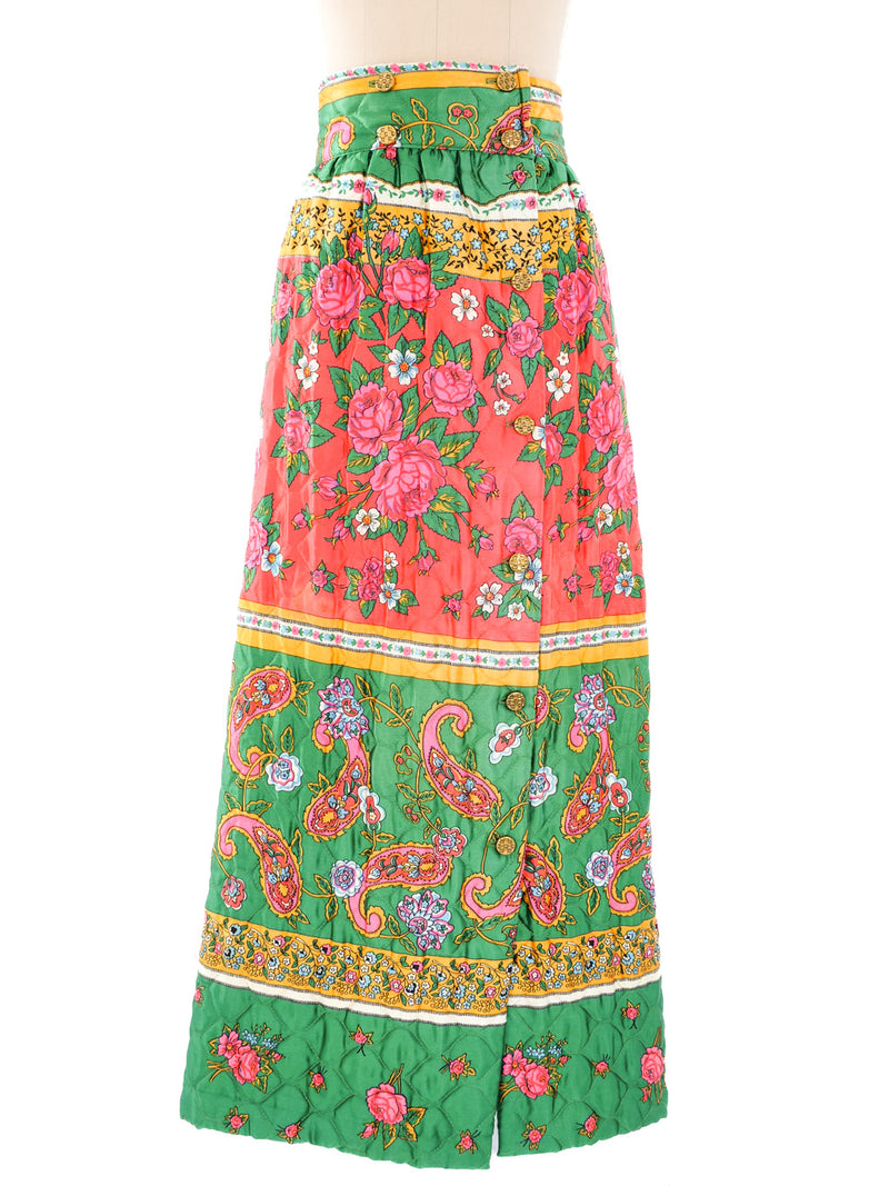 1960's Quilted Floral Maxi Skirt Bottom arcadeshops.com