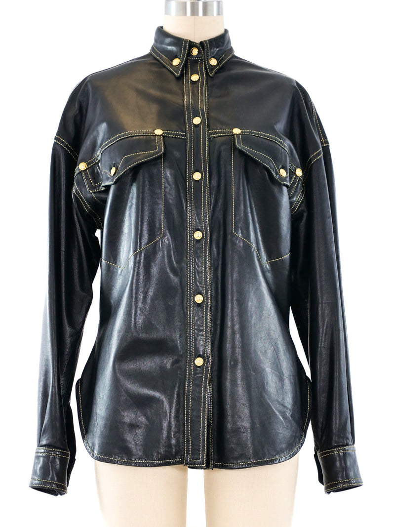 Gianni Versace Leather Western Shirt Jacket Top arcadeshops.com