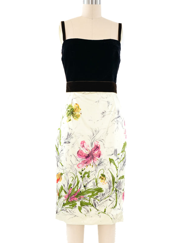 Dolce and Gabbana Velvet Trimmed Floral Tank Dress Dress arcadeshops.com