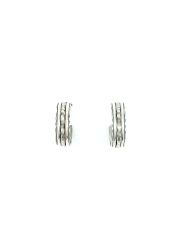 Ribbed Silver Hoop Earrings Jewelry arcadeshops.com