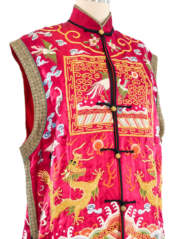 Chinese Dragon Embroidered Silk Vest Jacket arcadeshops.com