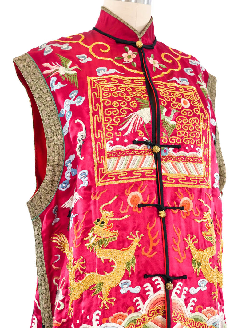 Chinese Dragon Embroidered Silk Vest