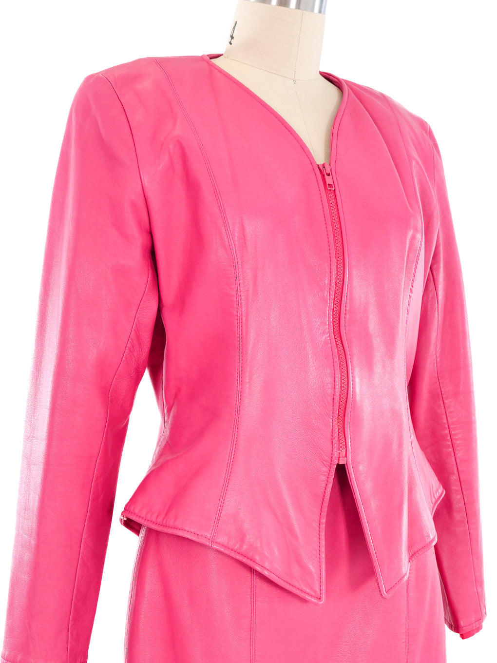 Hot pink leather outlet skirt and jacket