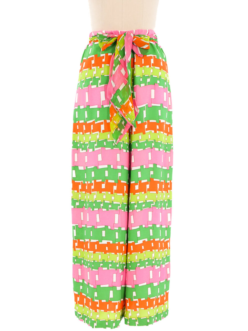 Neon Basketweave Printed Wide Leg Pants Bottom arcadeshops.com