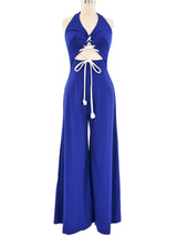 Navy Crepe Palazzo Halter Jumpsuit Jumpsuit arcadeshops.com