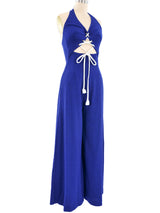 Navy Crepe Palazzo Halter Jumpsuit Jumpsuit arcadeshops.com