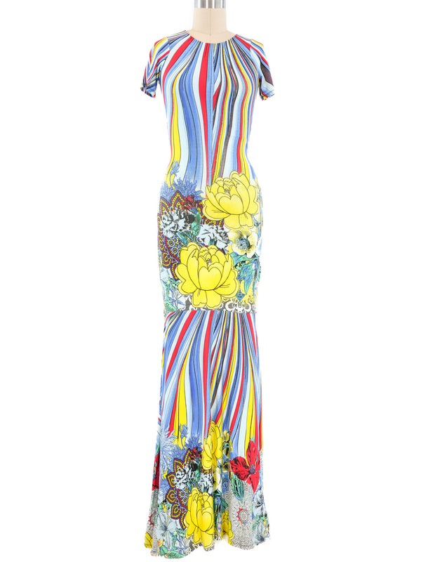 Floral Striped Jersey Maxi Dress Dress arcadeshops.com