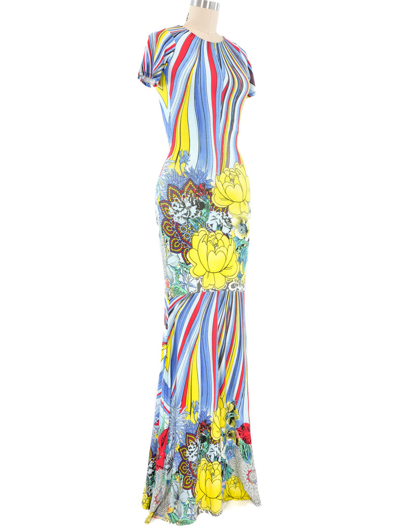 Floral Striped Jersey Maxi Dress Dress arcadeshops.com