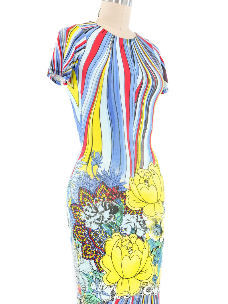 Floral Striped Jersey Maxi Dress Dress arcadeshops.com