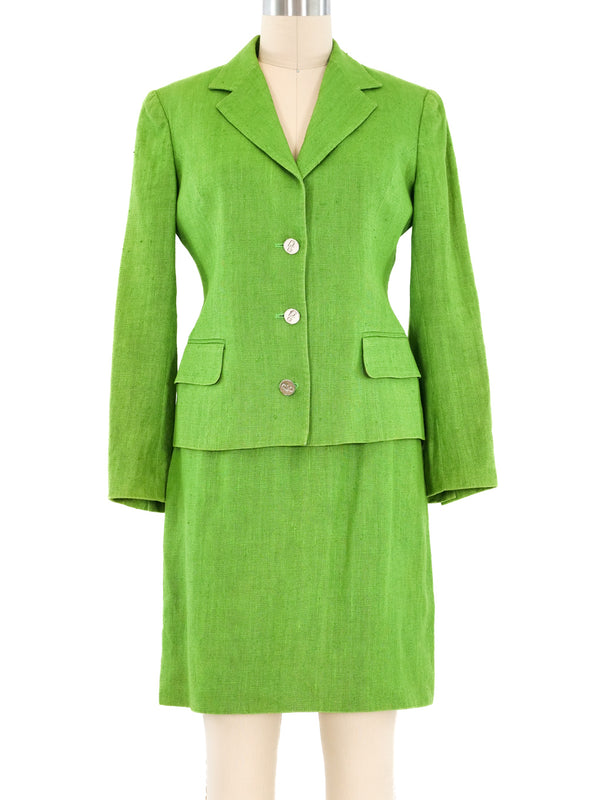 Dolce and Gabbana Moss Green Linen Skirt Suit Suit arcadeshops.com