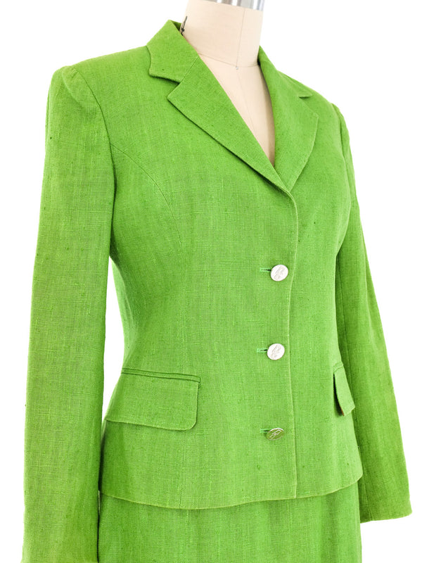 Dolce and Gabbana Moss Green Linen Skirt Suit Suit arcadeshops.com