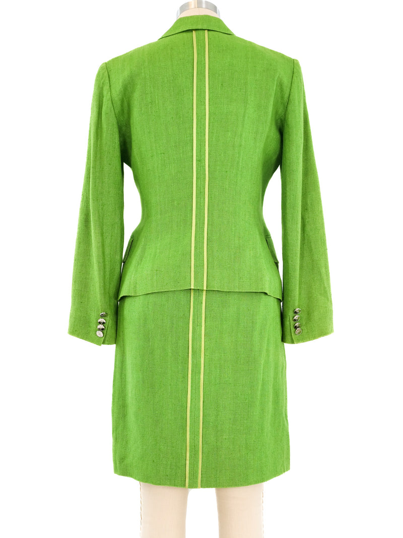 Dolce and Gabbana Moss Green Linen Skirt Suit Suit arcadeshops.com