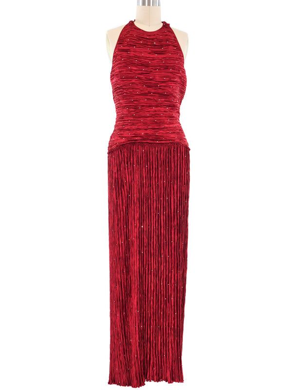 Mary McFadden Crystal Studded Pleated Gown Dress arcadeshops.com