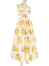 1950s One Shoulder Silk Floral Midi Dress Dress arcadeshops.com