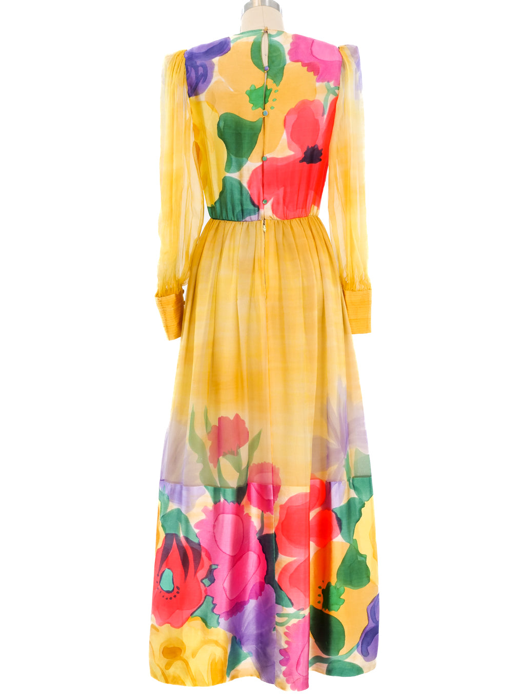 Christian Rupert Watercolor Floral Printed Silk Maxi Dress