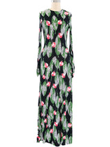 Rose and Leaf Printed Jersey Maxi Dress Dress arcadeshops.com