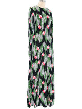 Rose and Leaf Printed Jersey Maxi Dress Dress arcadeshops.com