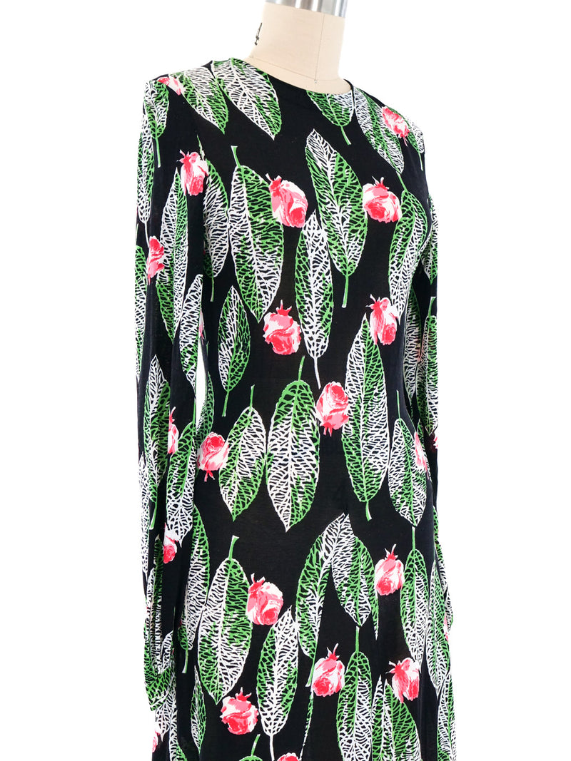 Rose and Leaf Printed Jersey Maxi Dress Dress arcadeshops.com