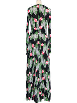 Rose and Leaf Printed Jersey Maxi Dress Dress arcadeshops.com