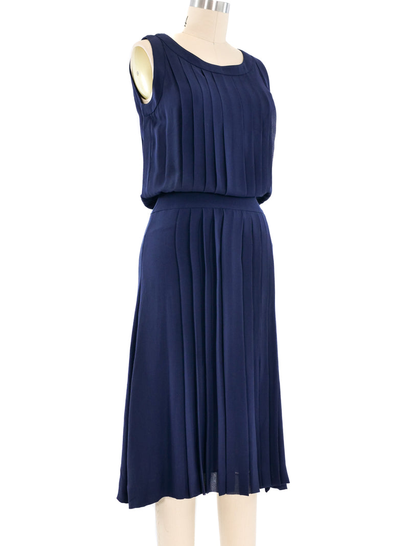Chanel Navy Pleated Silk Tank Dress Dress arcadeshops.com
