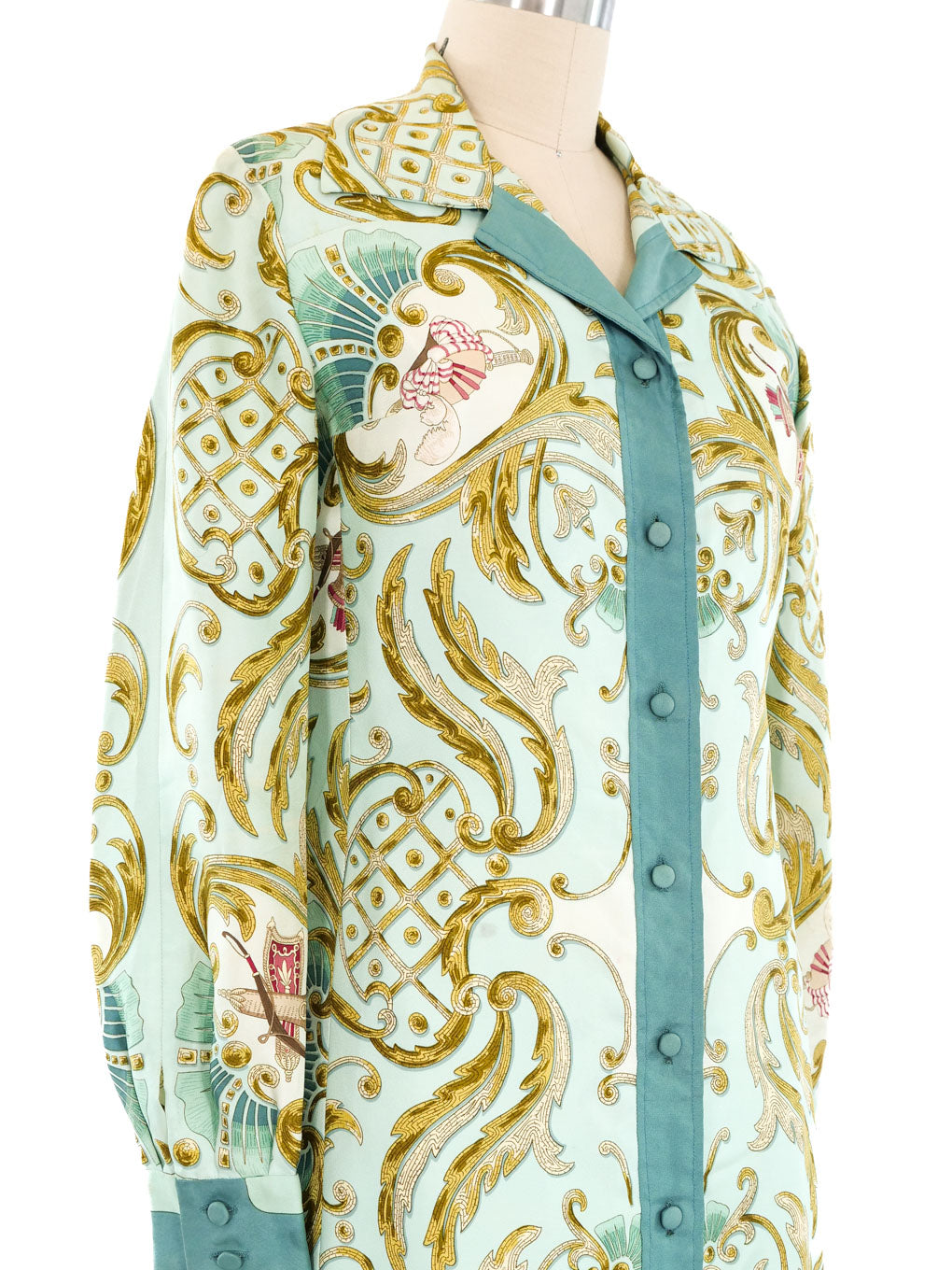 Hermes Baroque Printed Silk Shirt Dress