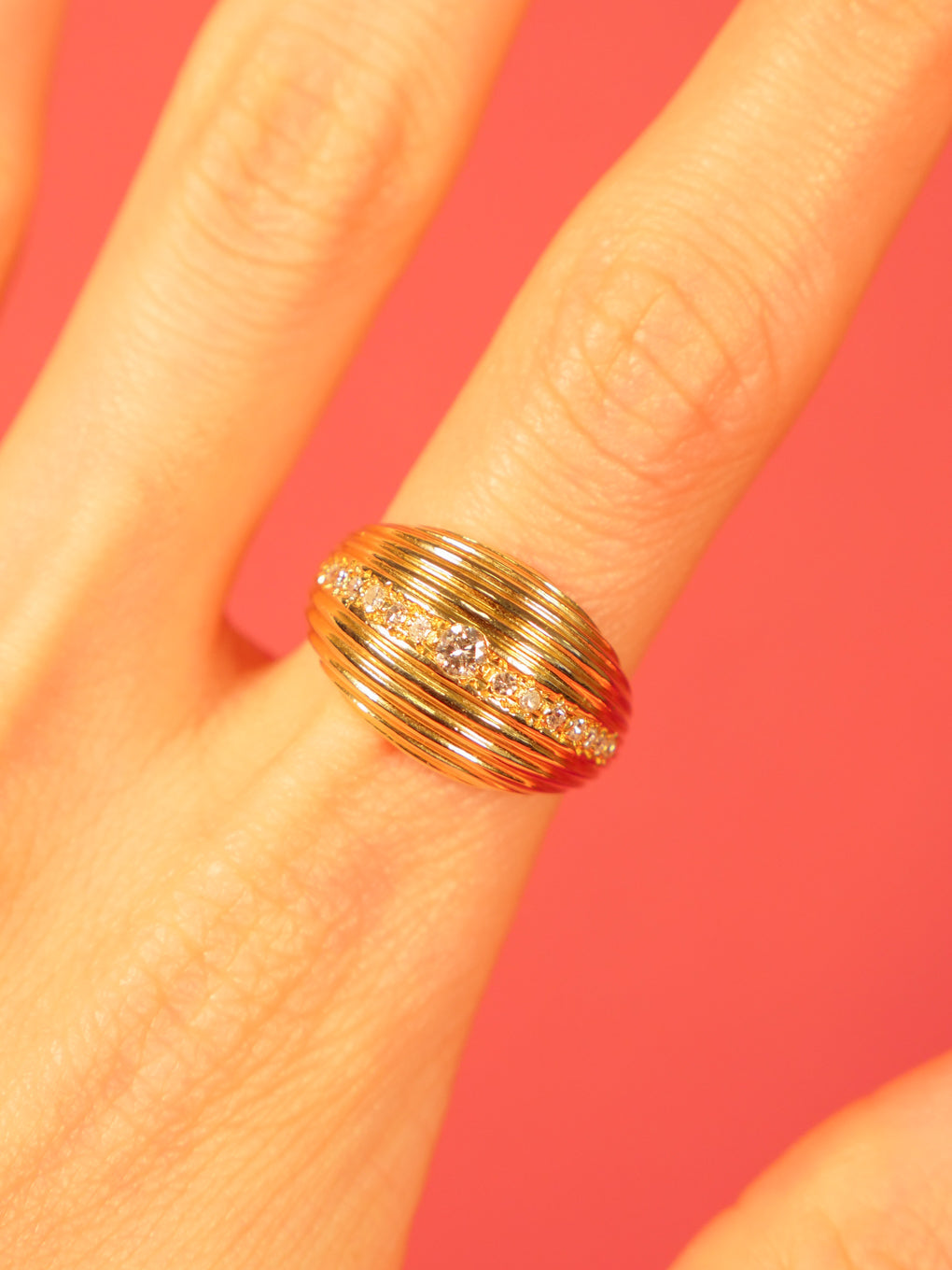 Diamond Accented Ribbed Dome Ring