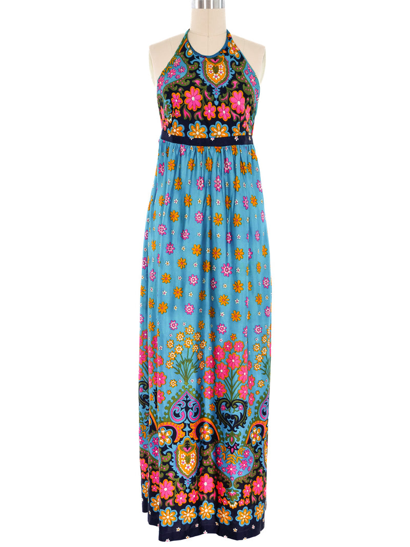 1970's Floral Printed Halter Maxi Dress Dress arcadeshops.com