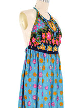 1970's Floral Printed Halter Maxi Dress Dress arcadeshops.com