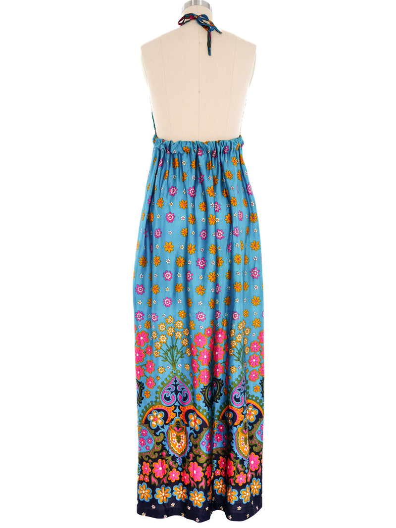 1970's Floral Printed Halter Maxi Dress Dress arcadeshops.com