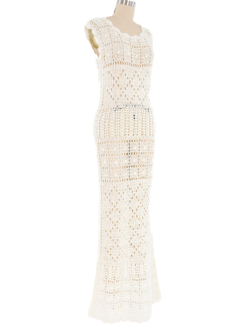 1970's Crochet Maxi Dress Dress arcadeshops.com