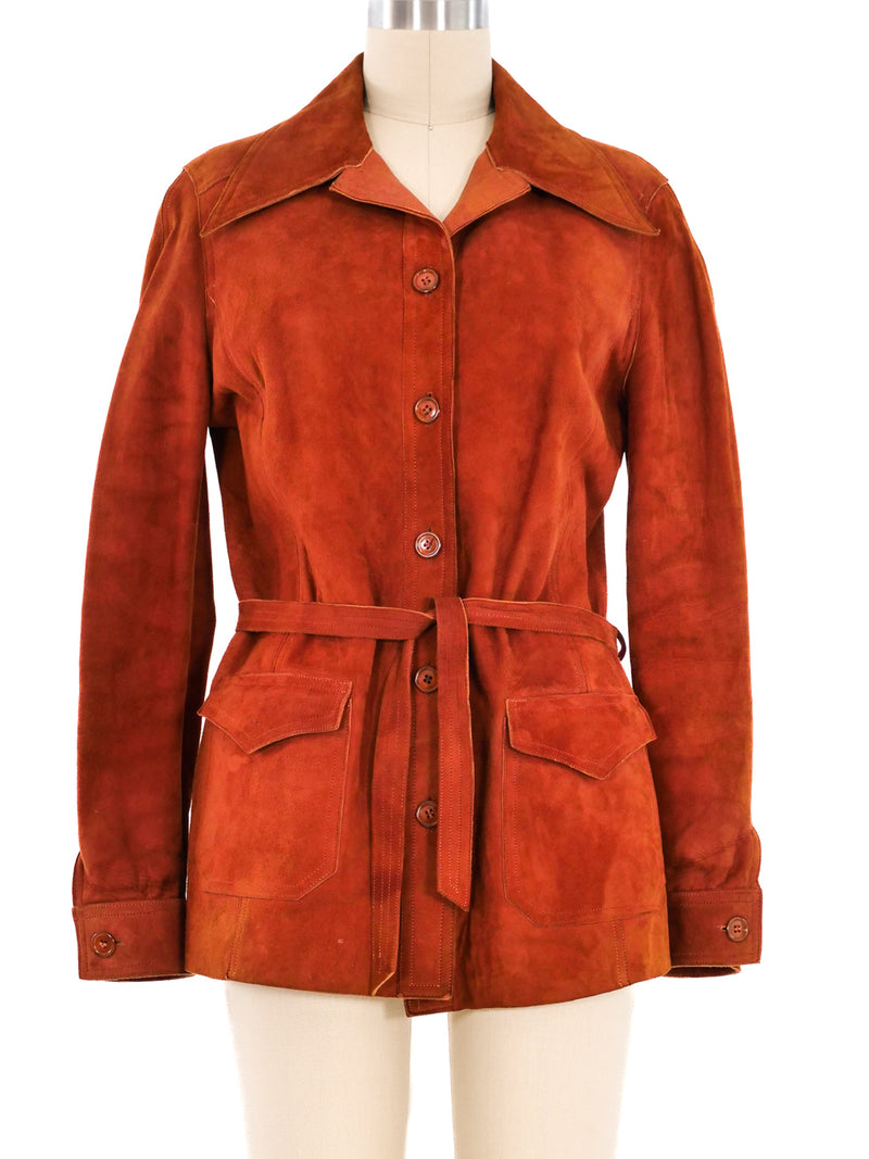 Cognac Suede Belted Jacket Jacket arcadeshops.com