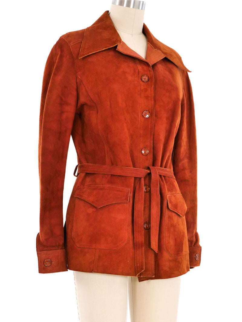 Cognac Suede Belted Jacket Jacket arcadeshops.com