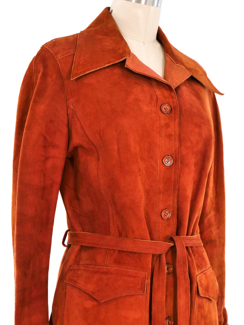 Cognac Suede Belted Jacket Jacket arcadeshops.com