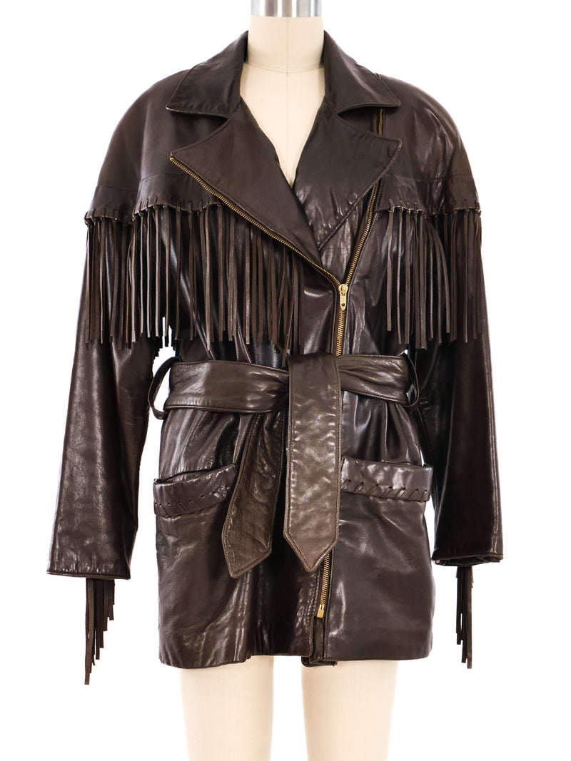 Vakko Chocolate Leather Fringed Jacket Jacket arcadeshops.com