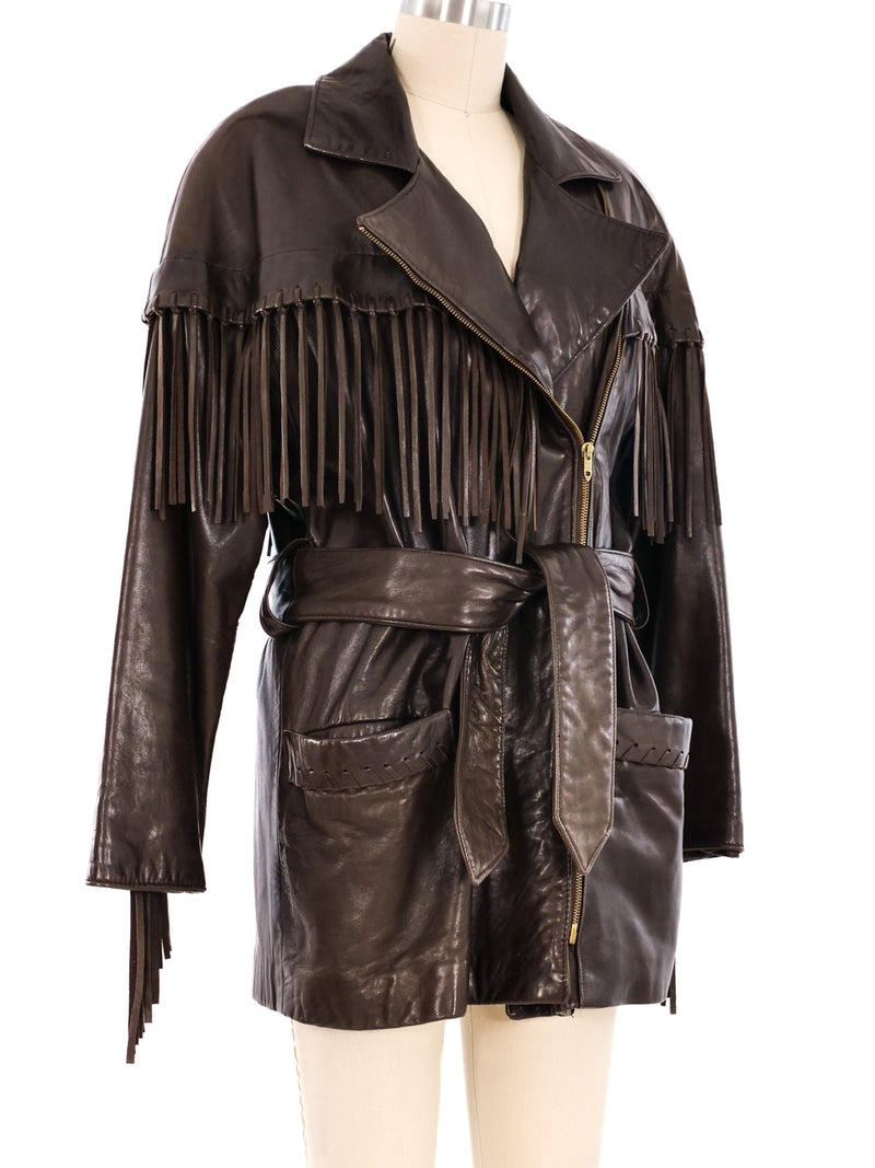 Vakko Chocolate Leather Fringed Jacket Jacket arcadeshops.com