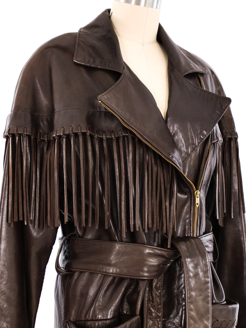 Vakko Chocolate Leather Fringed Jacket Jacket arcadeshops.com